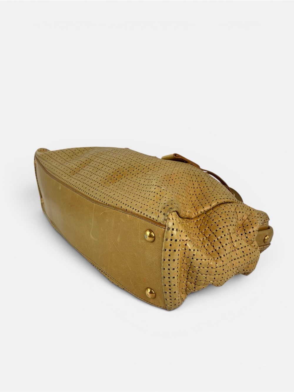 Miu Miu Perforated Gold-Tan Leather Satchel - Picture 7 of 12